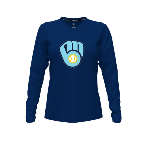 [FTLVCFNV-FYXS-LOGO1] Decker Comfort T-Shirt (Female Youth XS, Navy, V Neck, Logo 1, Long Sleeve)