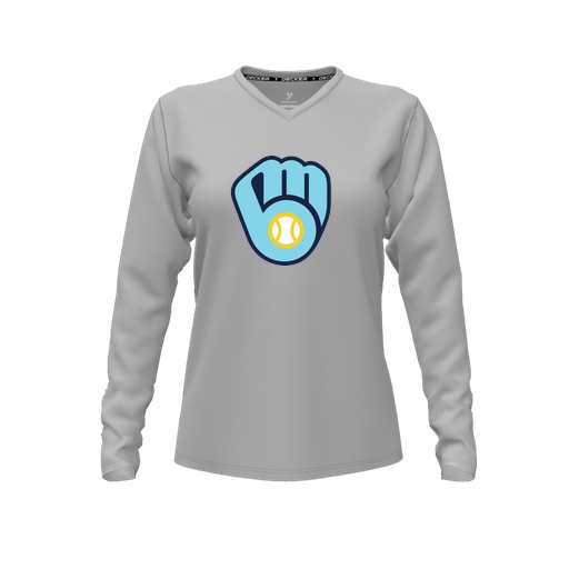 [FTLVCFGY-FYXS-LOGO1] Decker Comfort T-Shirt (Female Youth XS, Gray, V Neck, Logo 1, Long Sleeve)