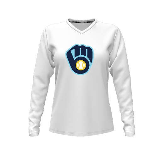 [FTLVPTWH-FYXS-LOGO2] Decker Performance T-Shirt (Female Youth XS, White, V Neck, Logo 2, Long Sleeve)